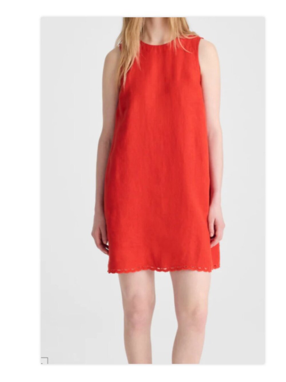 Madewell Linen Mini Shift Dress NWT Poppy Red Scalloped Hem Size XS
